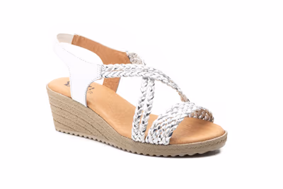 Sandalias Mujer Trenzado Blanco Plata Cuña - 2