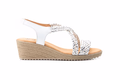 Sandalias Mujer Trenzado Blanco Plata Cuña - 4