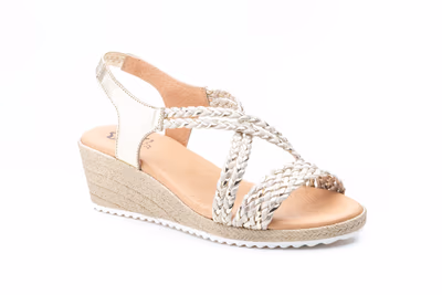 Sandalias Mujer Trenzado Platino Oro Cuña - 2