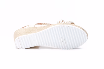 Sandalias Mujer Trenzado Platino Oro Cuña - 3