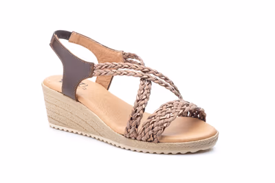 Sandalias Mujer Trenzado Marrón Plata Cuña - 2