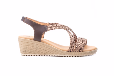 Sandalias Mujer Trenzado Marrón Plata Cuña - 4