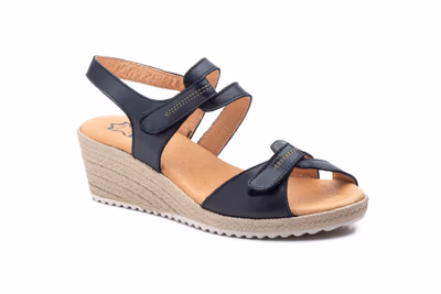 Sandalias Mujer Piel Negro Cuña Yute - 2