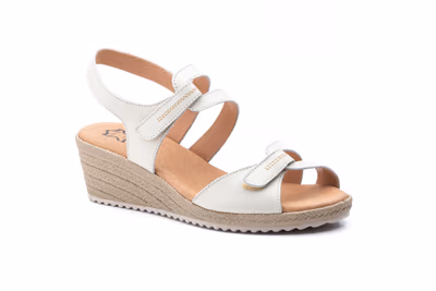 Sandalias Mujer Piel Beige Velcro Cuña Yute - 2