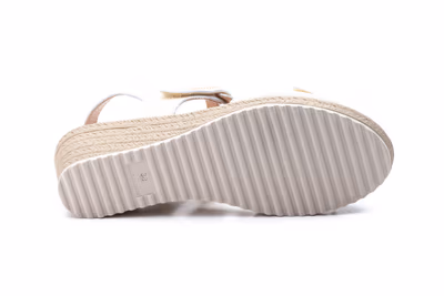 Sandalias Mujer Piel Beige Velcro Cuña Yute - 4