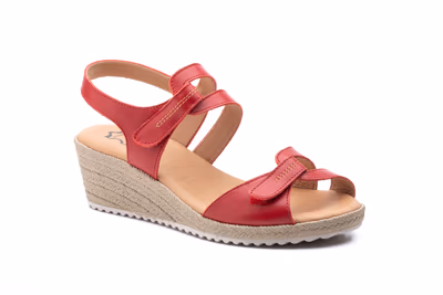 Sandalias Mujer Piel Rojo Velcro Cuña Yute - 2