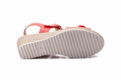 Sandalias Mujer Piel Rojo Velcro Cuña Yute - 4