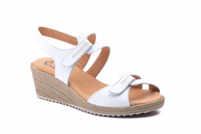 Sandalias Mujer Piel Blanco Velcro Cuña Yute - 2