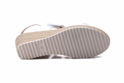 Sandalias Mujer Piel Blanco Velcro Cuña Yute - 4