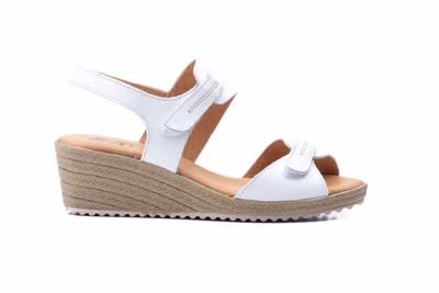 Sandalias Mujer Piel Blanco Velcro Cuña Yute - 3