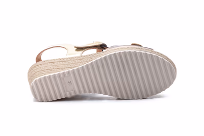 Sandalias Mujer Piel Platino Bronce Plomo Velcro Cuña Yute - 4
