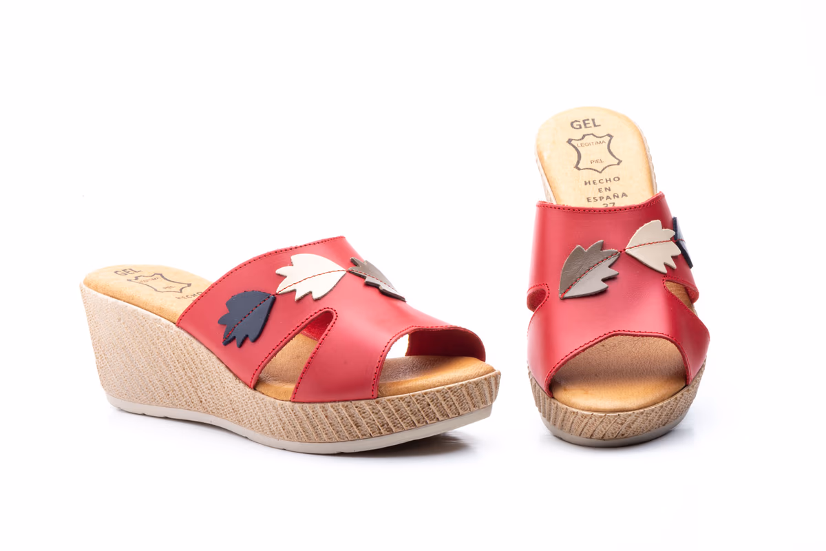 Zuecos Mujer Piel Rojo Cuña
