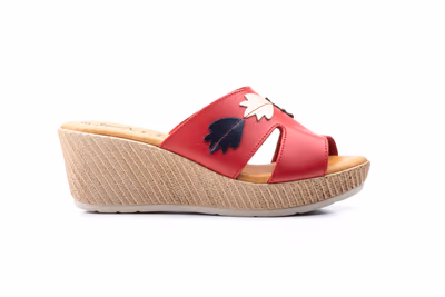 Zuecos Mujer Piel Rojo Cuña - 4