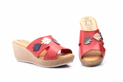 Zuecos Mujer Piel Rojo Cuña