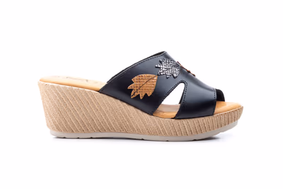 Zuecos Mujer Piel Negro Cuña - 4