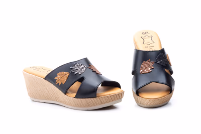 Zuecos Mujer Piel Negro Cuña