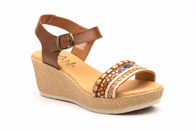 Sandalias Mujer Piel Cuero Yute Cuña Gel - 2