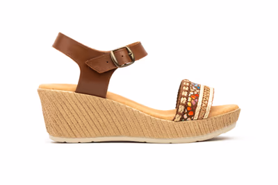 Sandalias Mujer Piel Cuero Yute Cuña Gel - 3