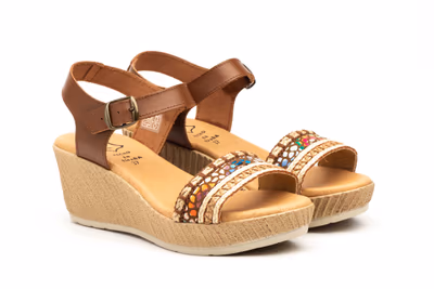Sandalias Mujer Piel Cuero Yute Cuña Gel - 5