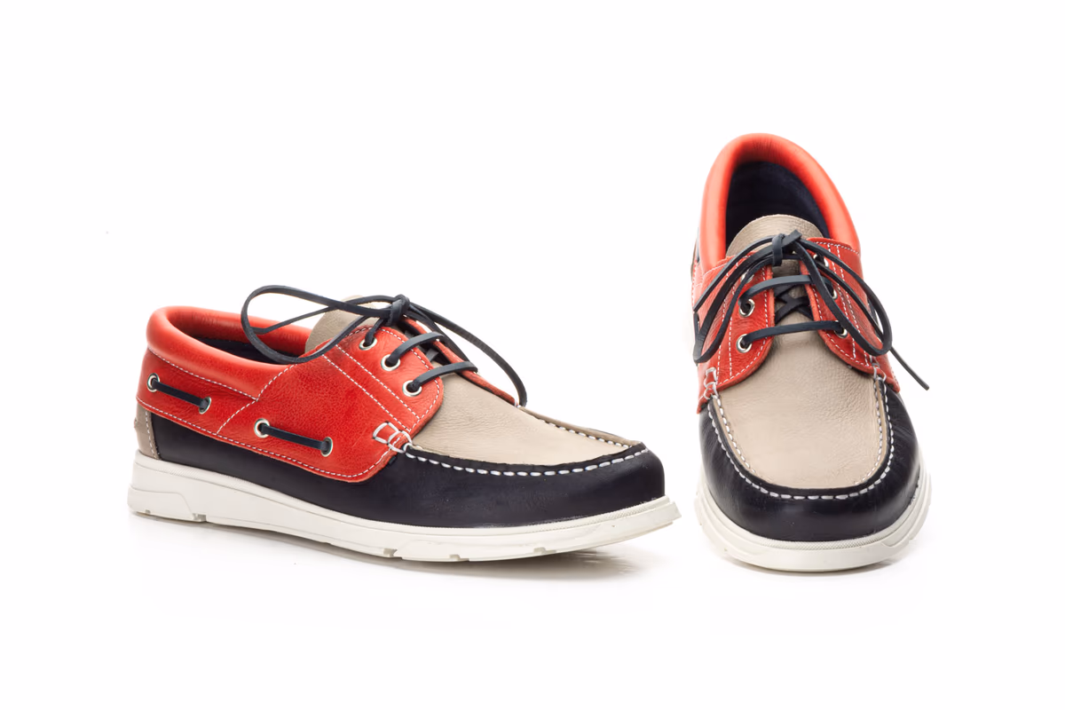 Náuticos Hombre Piel Marino Rojo Taupe