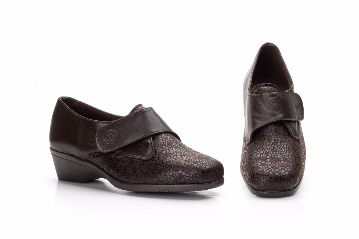 Zapatos Mujer Piel Marrón Licra Comodon Cuña