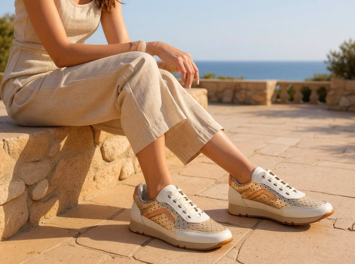 Women's Sports Shoes Platinum White Leather Lace-Up JAM ref. 3163 - 9