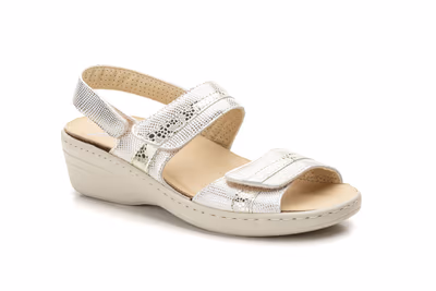 Sandalias Mujer Piel Platino Velcro Plantilla Extraible - 2
