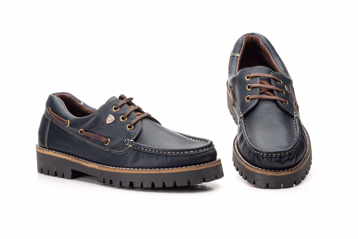 Zapatos Náuticos Hombre Piel Marino