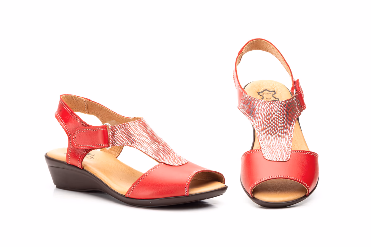 Sandalias Mujer Piel Rojo
