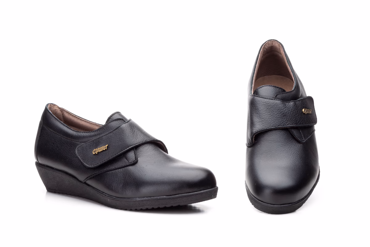 Zapatos Mujer Piel Negro Velcro