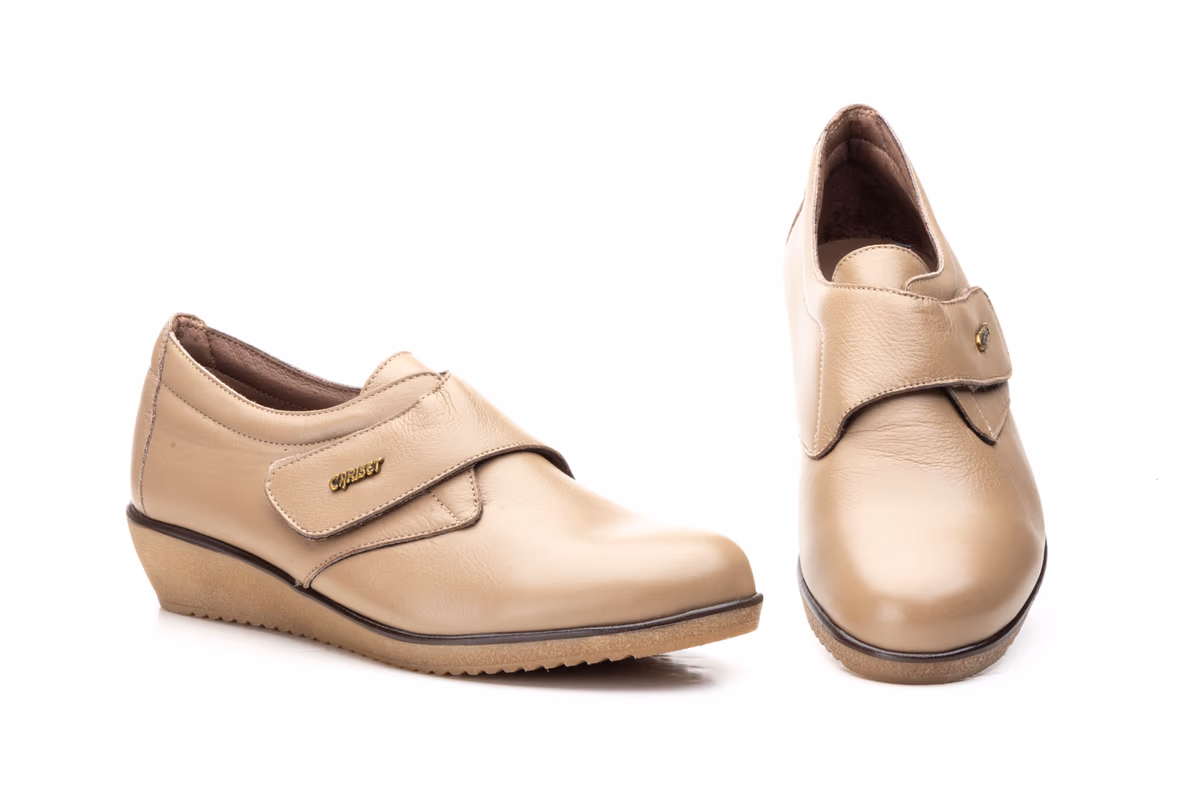 Zapatos Mujer Piel Taupe Velcro