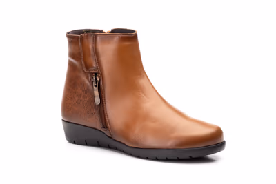 Botín Mujer Piel Cuero Grabado Cuña - 2