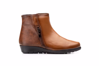 Botín Mujer Piel Cuero Grabado Cuña - 3