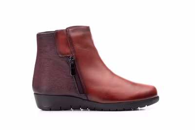 Botín Mujer Piel Burdeos Grabado Cuña - 3