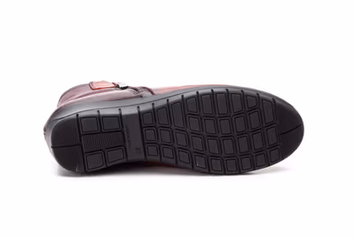 Botín Mujer Piel Burdeos Grabado Cuña - 4