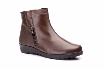 Botín Mujer Piel Marrón Grabado Cuña - 2