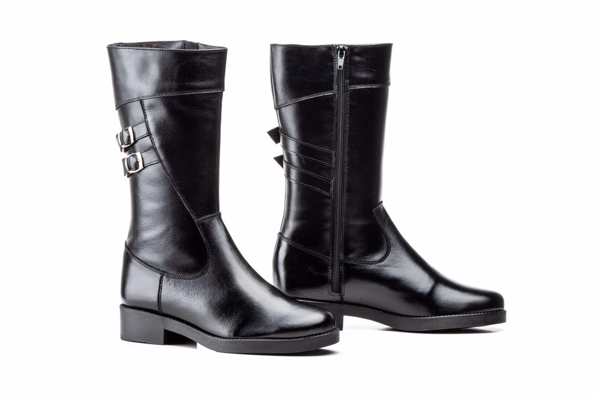 Bota Mujer Piel Negro Hebillas