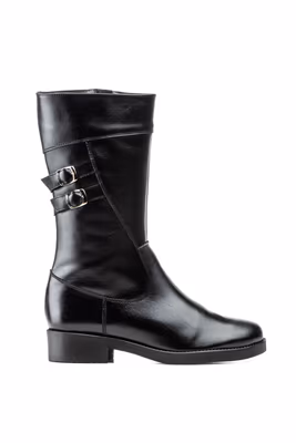 Bota Mujer Piel Negro Hebillas - 2