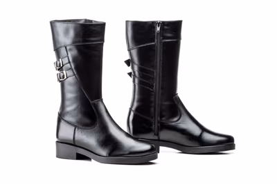 Bota Mujer Piel Negro Hebillas