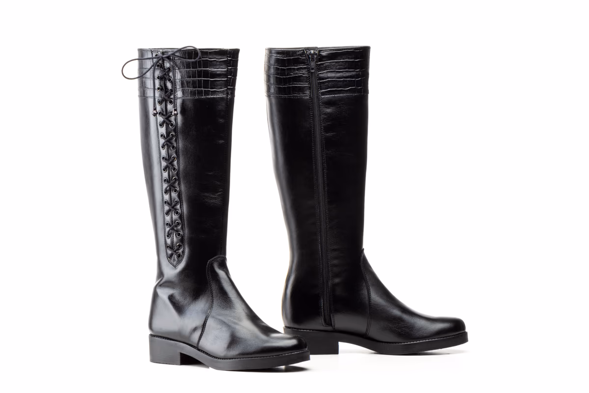 Botas Mujer Piel Negra Cordones
