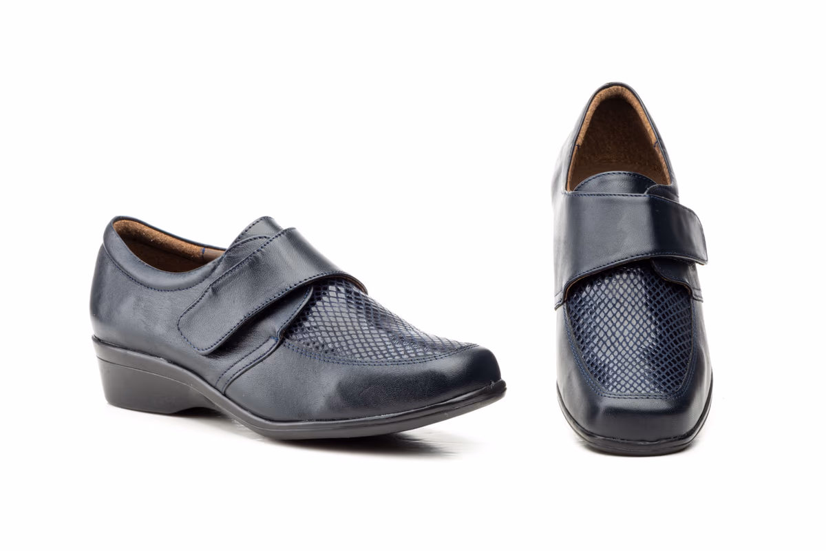 Zapatos Mujer Piel Marino Velcro