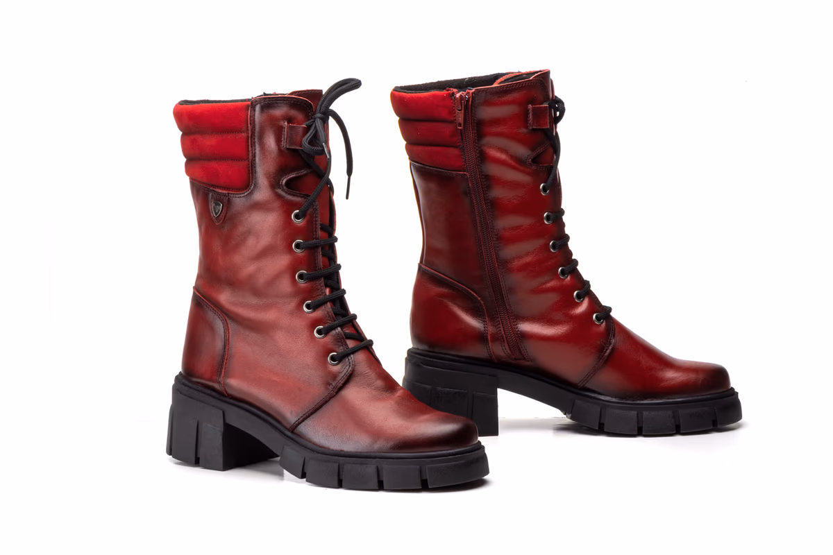 Botas Mujer Piel Burdeos Militar Ibérico