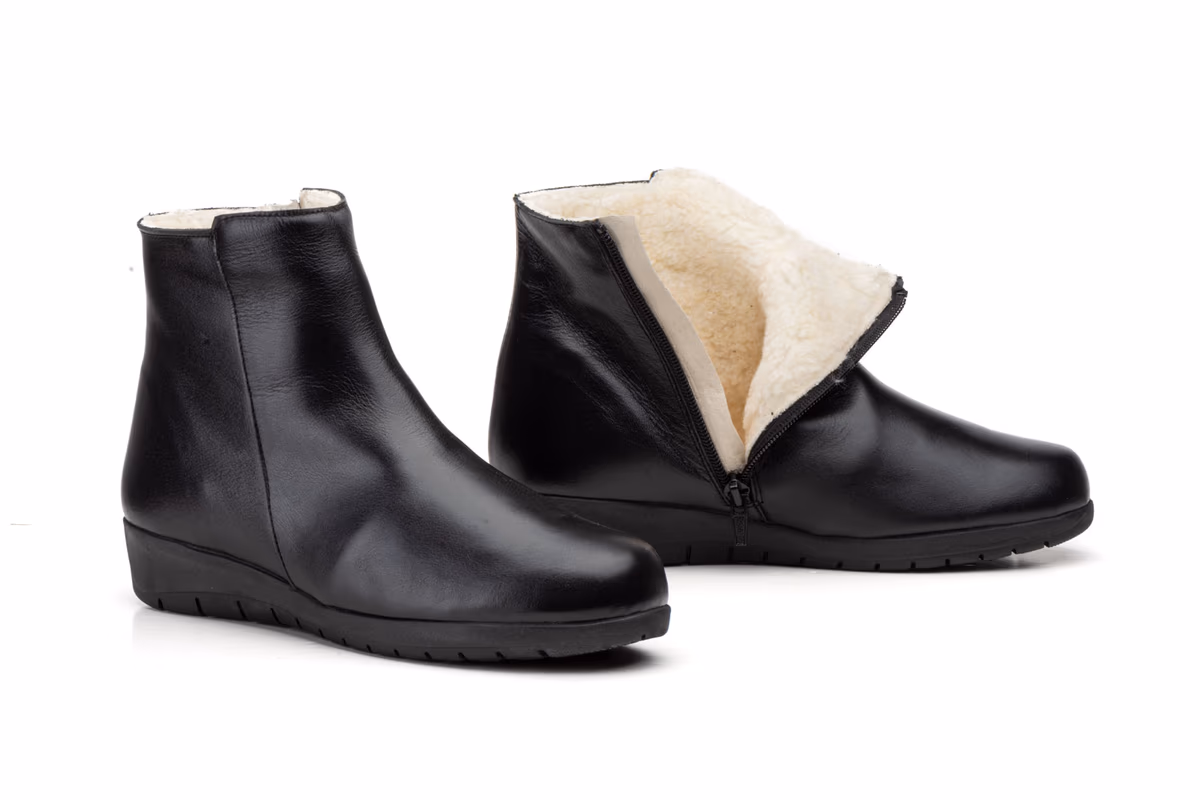 Botín Mujer Piel Negro Borreguillo
