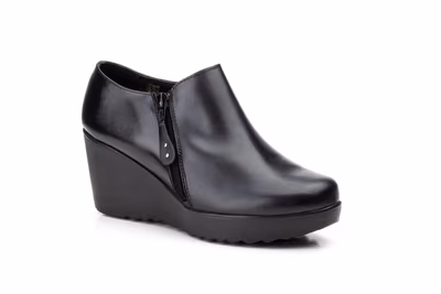 Zapatos Mujer Piel Negro Cremallera Cuña - 2