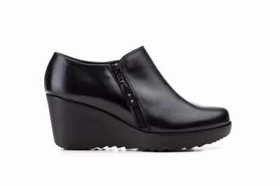 Zapatos Mujer Piel Negro Cremallera Cuña - 3
