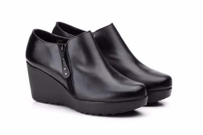 Zapatos Mujer Piel Negro Cremallera Cuña - 5
