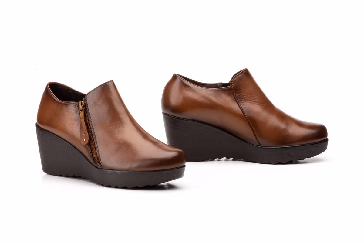 Zapatos Mujer Piel Cuero Cremallera Cuña