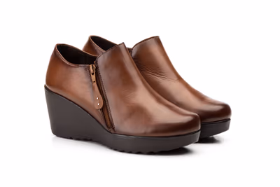 Zapatos Mujer Piel Cuero Cremallera Cuña - 5