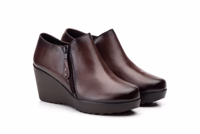 Zapatos Mujer Piel Marrón Cremallera Cuña - 5