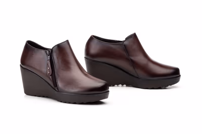 Zapatos Mujer Piel Marrón Cremallera Cuña